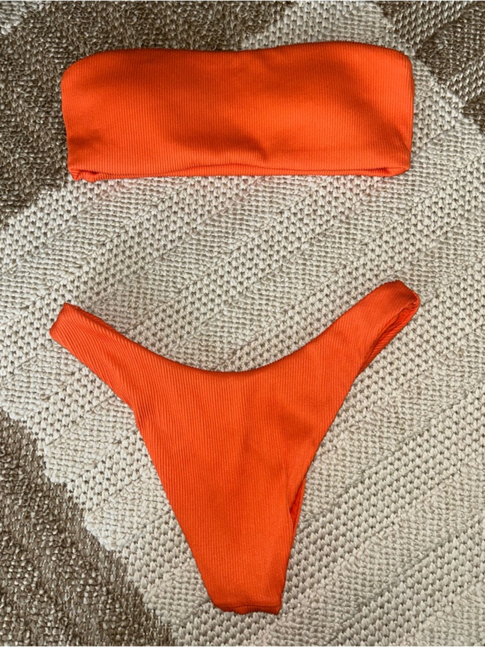 Fashion Nova Vibrant Orange Ribbed Bandeau Bikini